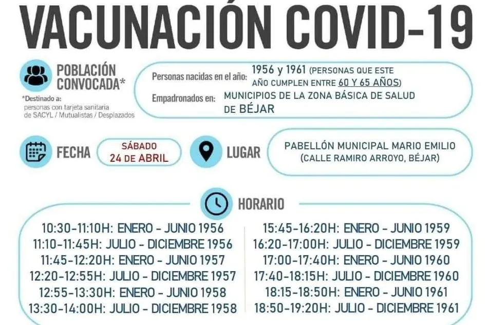 Foto 2 - Las personas entre 60 y 65 a&ntilde;os ser&aacute;n vacunadas el s&aacute;bado en B&eacute;jar