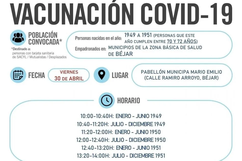Foto 2 - El viernes, vacunaci&oacute;n masiva en B&eacute;jar para personas entre 70 y 72 a&ntilde;os