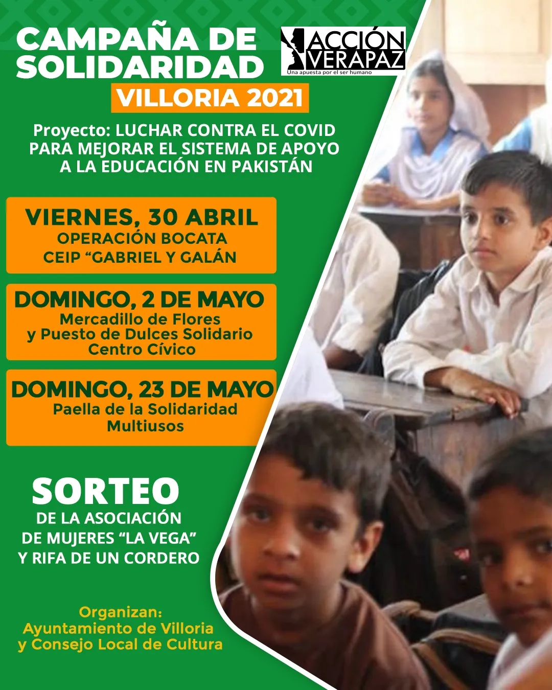 Villoria apoyará la educación en Pakistán con su campaña de solidaridad  