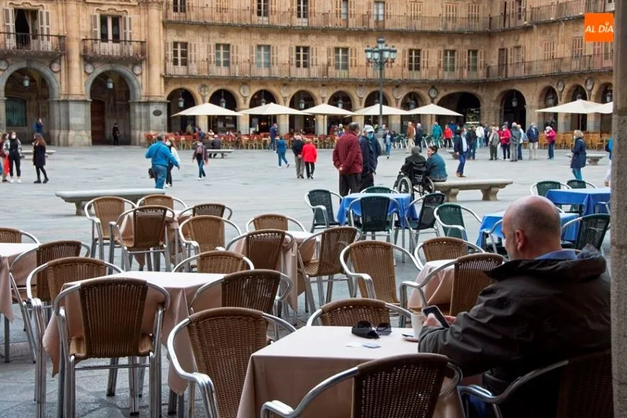 Una de las terrazas de hosteleros en la Plaza Mayor