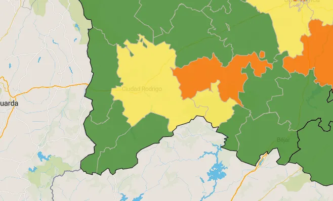 Las zonas básicas de Ciudad Rodrigo y La Alberca salen del color naranja  