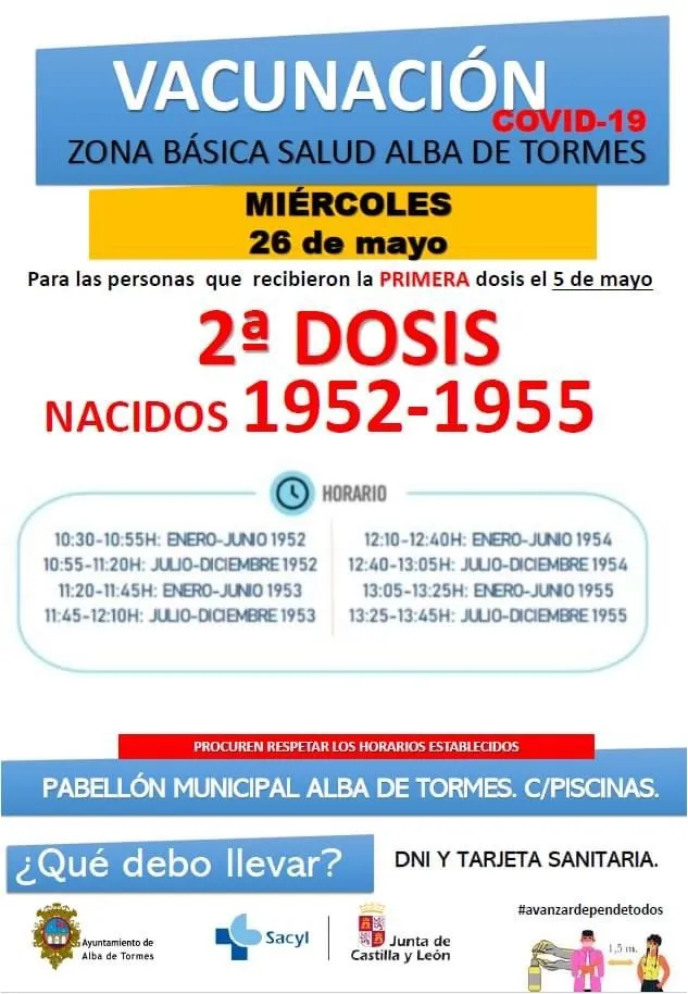 Los nacidos entre 1952 y 1955 recibirán la segunda dosis de la vacuna este miércoles en Alba de...