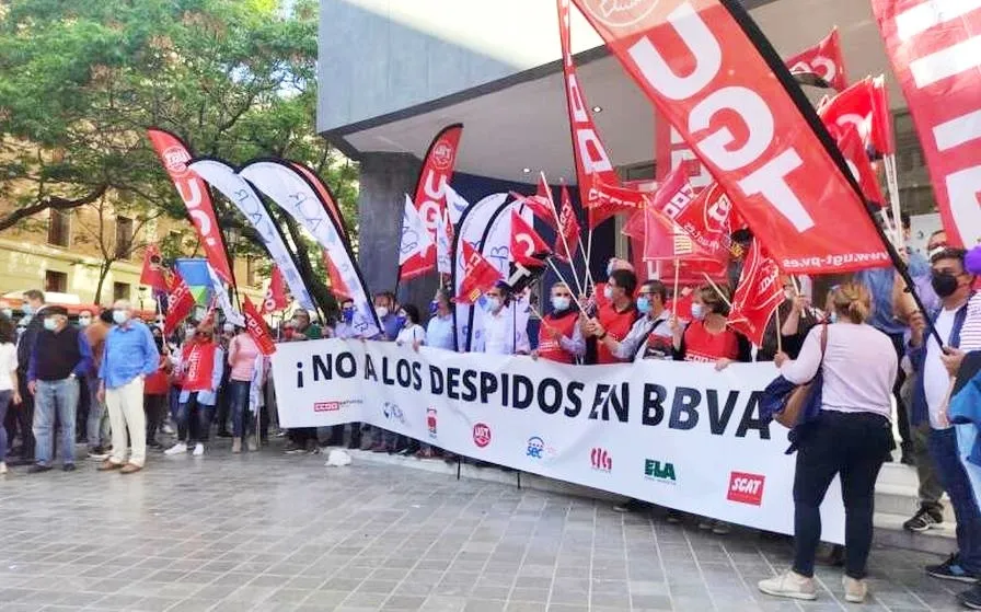 Una de las protestas de empleados del BBVA. Foto EP