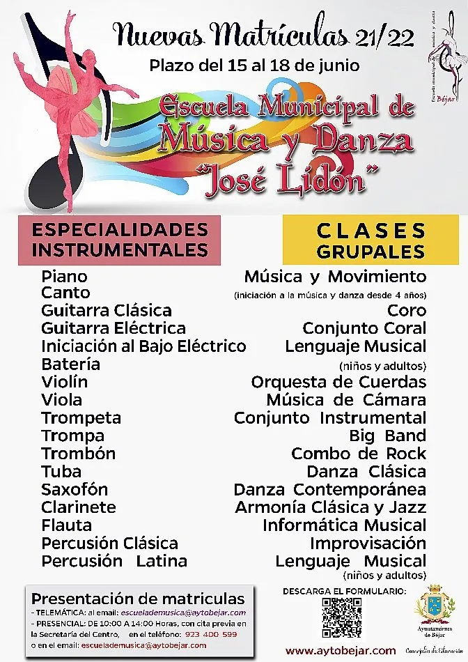 Foto 2 - Abierto el plazo de matriculaciones para nuevos alumnos en la escuela de m&uacute;sica de B&eacute;jar
