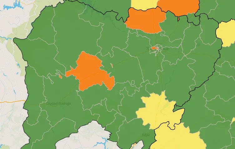 La Zona de La Fuente de San Esteban es una de las únicas 5 de toda la provincia en naranja  