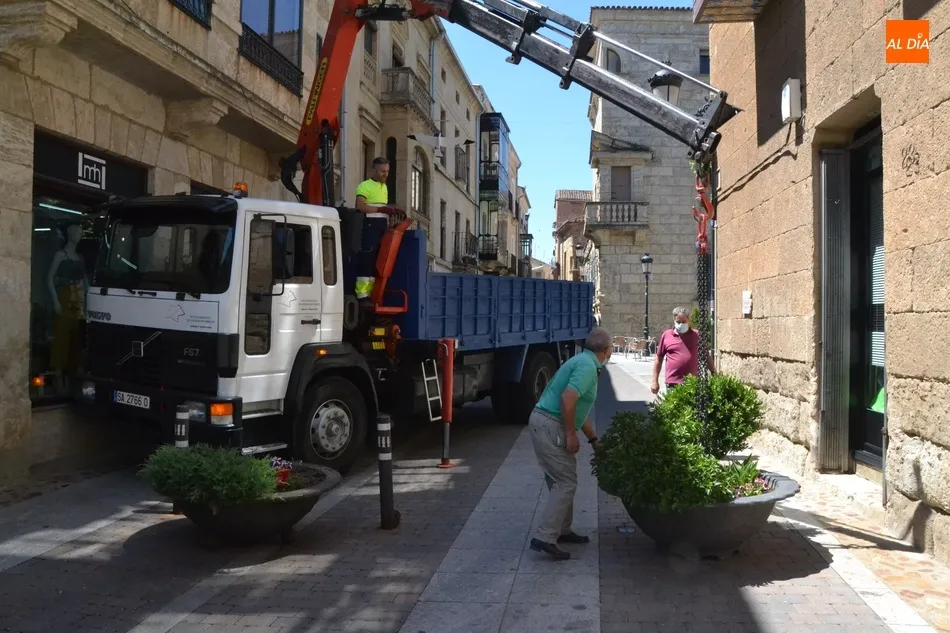 Colocadas nuevas jardineras en el inicio de la calle Madrid  