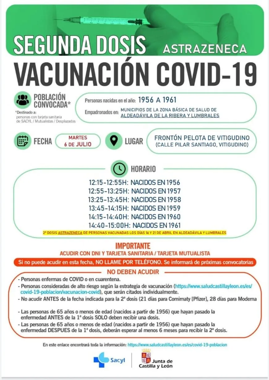 Foto 2 - Vitigudino acoge las segundas dosis de AstraZeneca de nacidos entre 1956 y 1961, residentes en las...