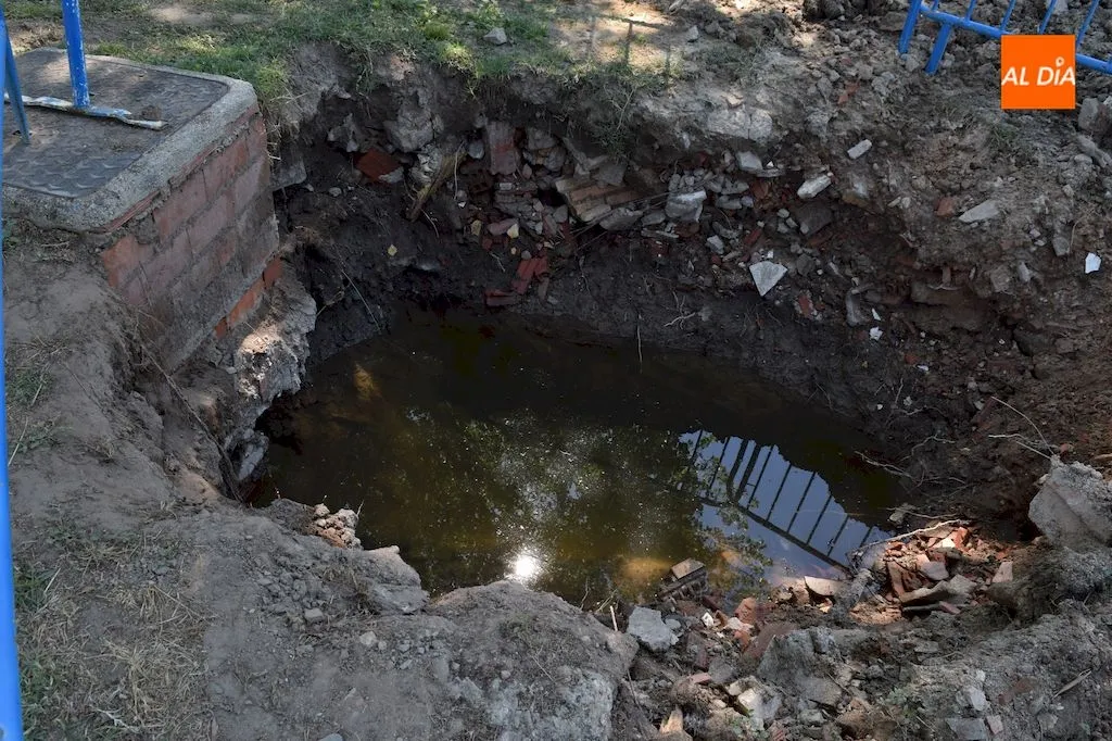 Fuga de agua junto al parque canino de Alba de Tormes / Pedro Zaballos