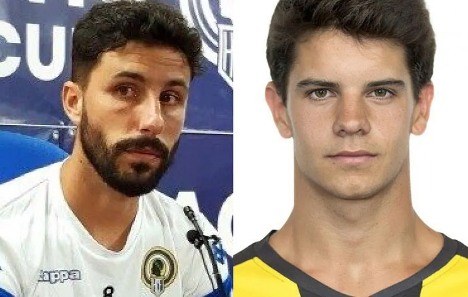 Diego Benito y Javier Murua con las camisetas del Hércules y del Portugalete