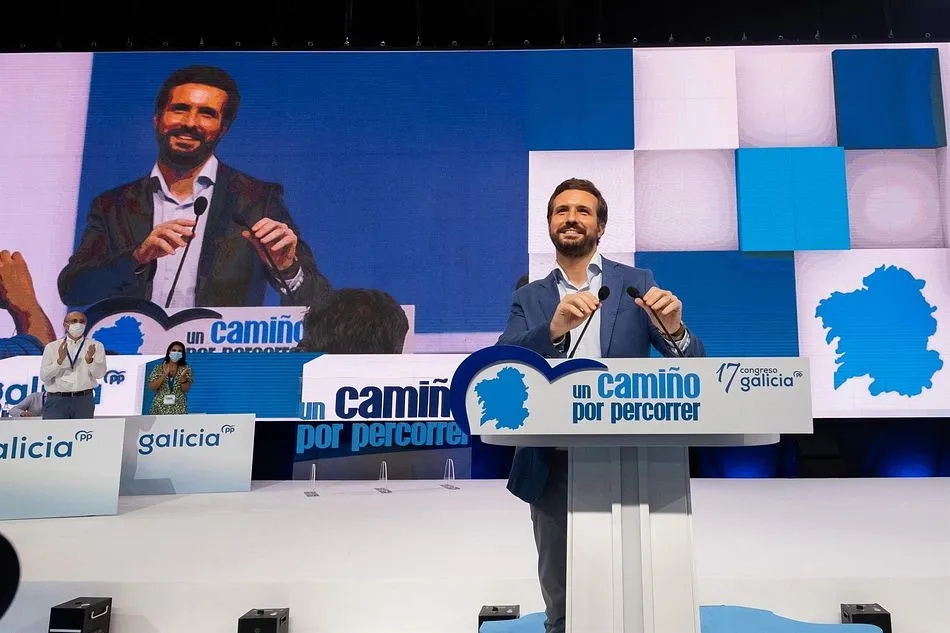 El presidente del PP, Pablo Casado, en el 17 Congreso del PP de Galicia, a 17 de julio de 2021, en Santiago de Compostela (Galicia). - César Arxina - Europa Press