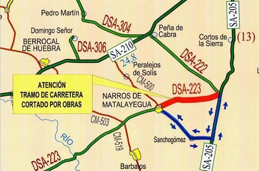 Cerrada hasta el 12 de noviembre la carretera DSA-223 en Narros de Matalayegua