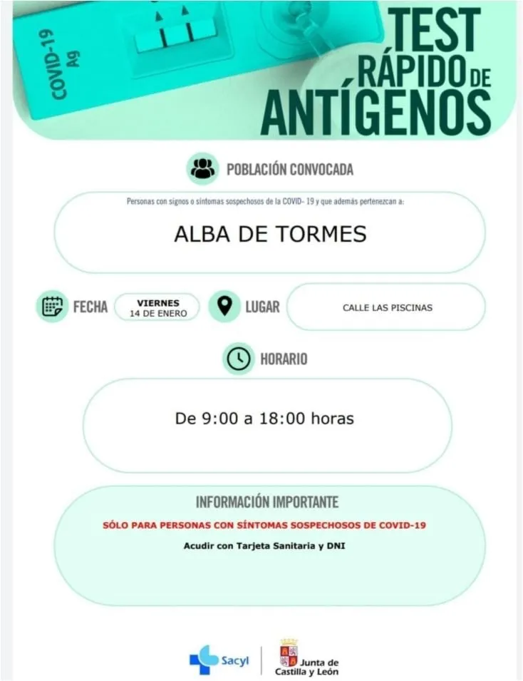 Foto 2 - Cribado con test de ant&iacute;genos este jueves y viernes en Alba de Tormes