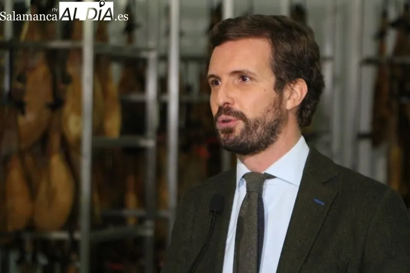 Visita de Pablo Casado, líder del Partido Popular, a una fábrica de jamones y embutidos en Guijuelo - Kiko Robles