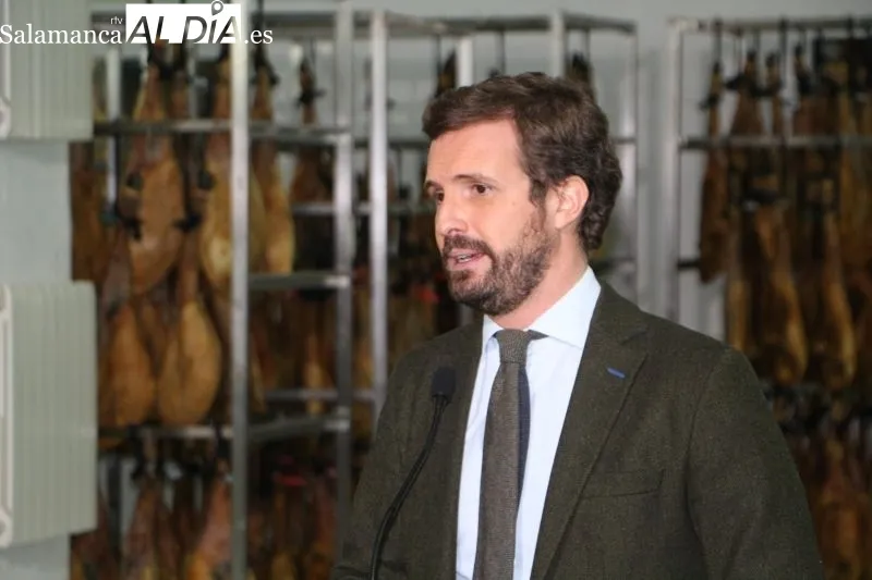 Visita de Pablo Casado, líder del Partido Popular, a una fábrica de jamones y embutidos en Guijuelo - Kiko Robles