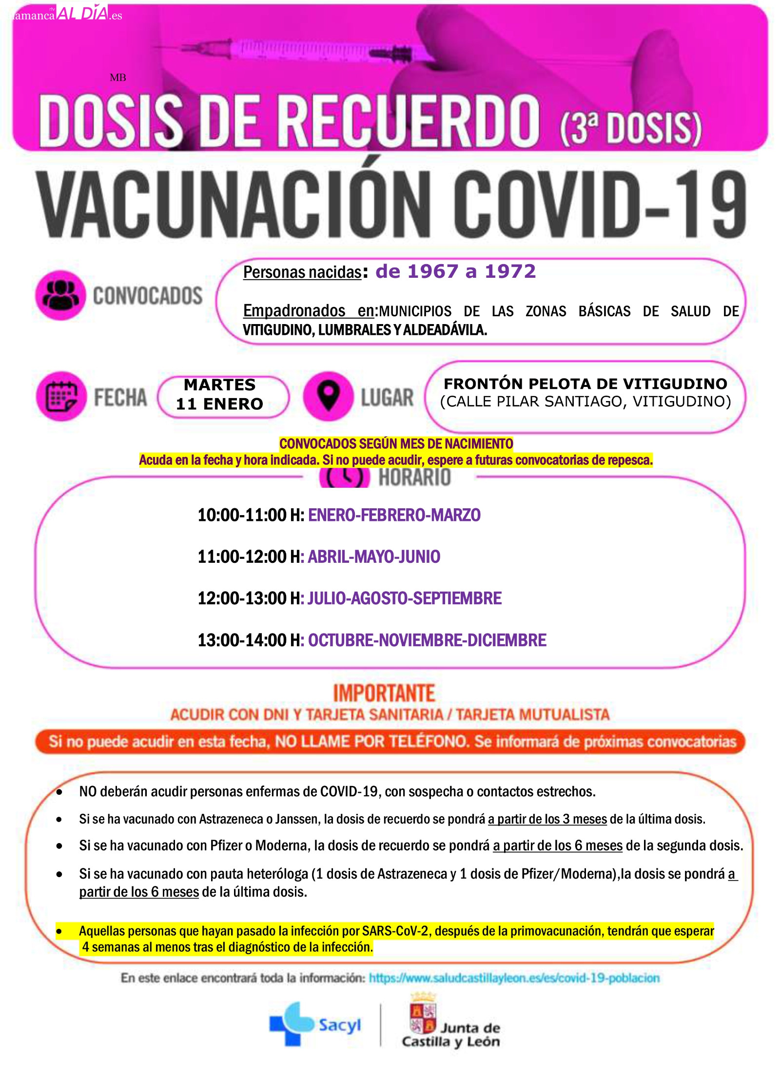 Vitigudino acogerá el martes 11 de enero la vacunación de nacidos entre 1967 y 1972, así como de repescados nacidos años anteriores / CORRAL