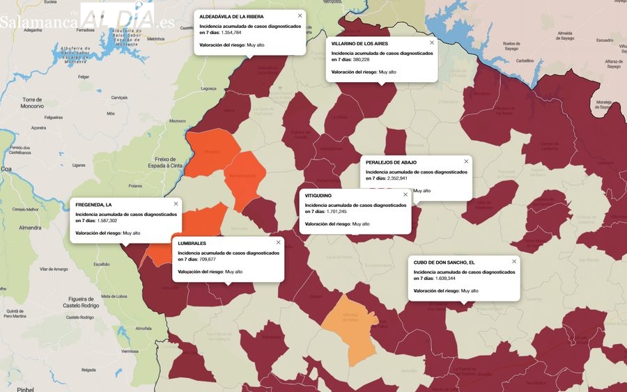 Mapa de incidencia de riesgo en los últimos 7 días con algunos de los municipios más afectados / CORRAL