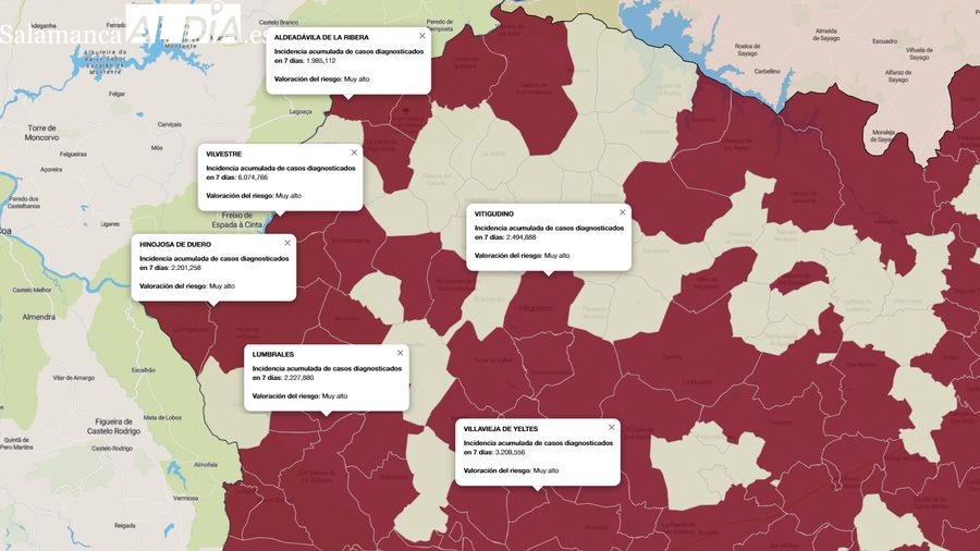 Mapa de incidencia de riesgo con los municipios más afectados