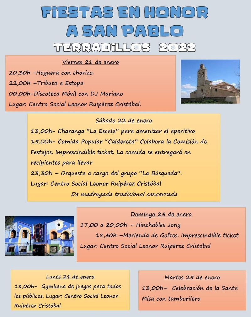 Actividades programadas por el Ayuntamiento de Terradillos desde el 21 al 25 de enero