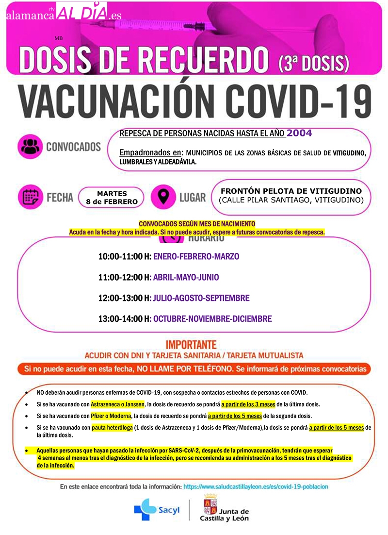 Cartel de vacunación 8 de febrero en Vitigudino