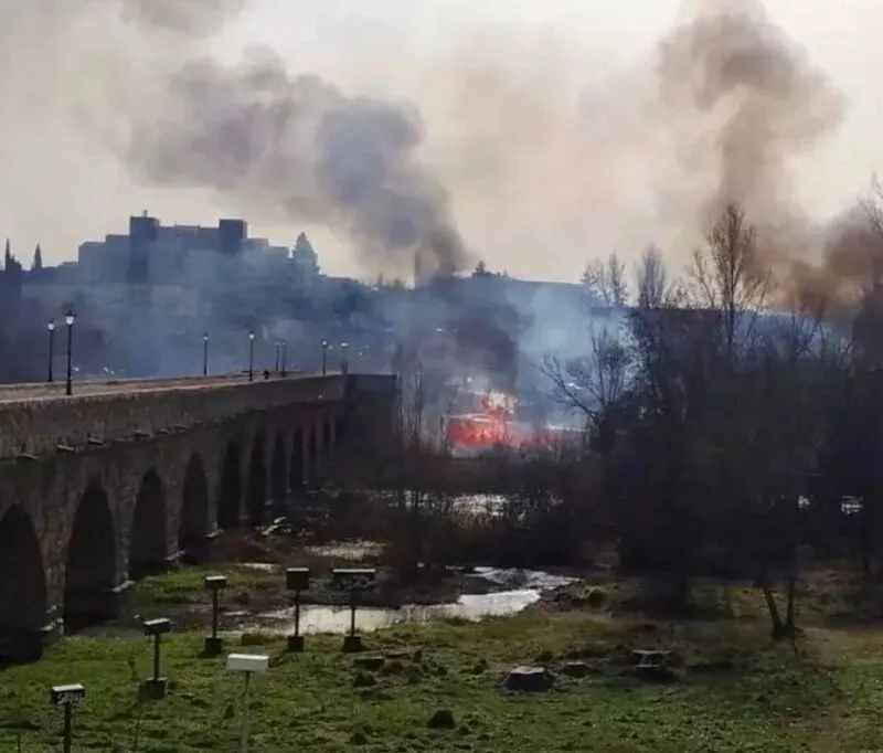 Foto 4 - Los bomberos sofocan un incendio en el entorno del Puente Romano 