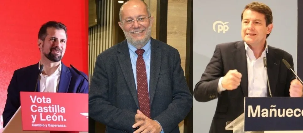 Luis Tudanca, candidato del PSOE a la presidencia de la Junta de Castilla y León; Francisco Igea, candidato de Cs; y Alfonso Fernández Mañueco, candidato del PP