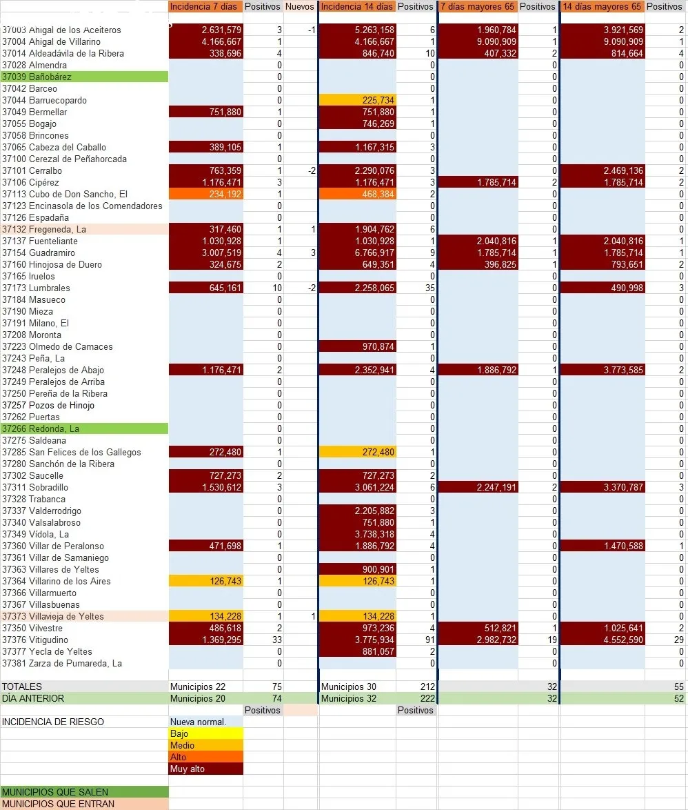 Relación de municipios con número de contagios totales y de mayores de 65 años / INFOGRAFÍA: CORRAL (fuente JCyL)