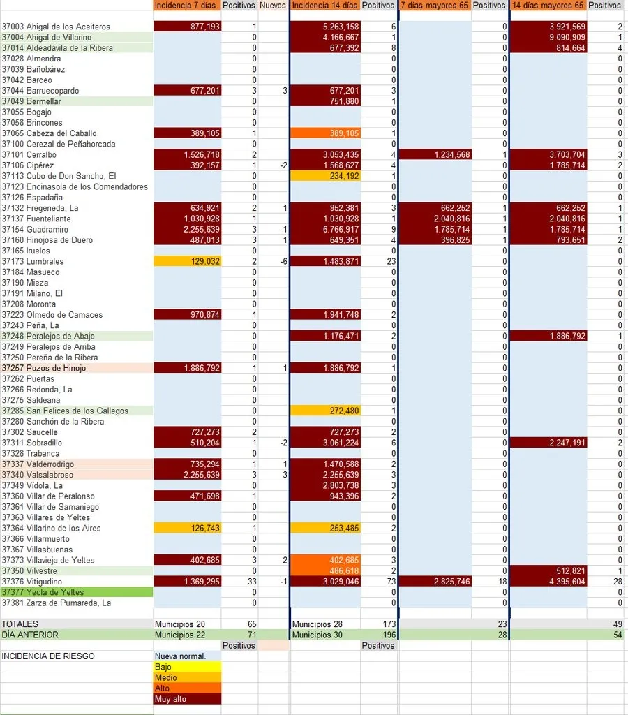 Relación de municipios con número de contagios totales y de mayores de 65 años / INFOGRAFÍA: CORRAL (fuente JCyL)