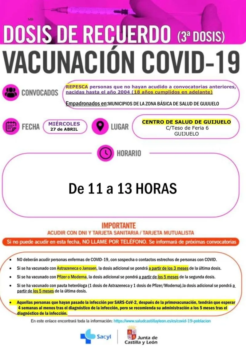 Foto 2 - Nueva jornada de repesca de vacunaci&oacute;n contra la covid en Guijuelo el 27 de abril