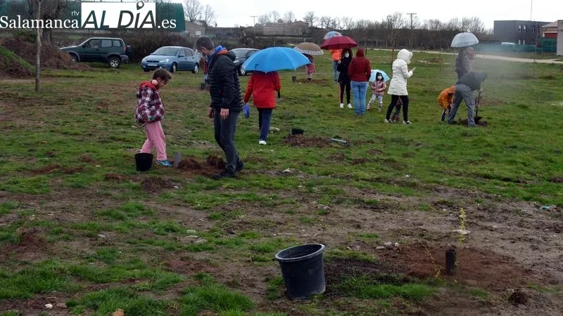 Niños y mayores participaron en la plantación de árboles en Valdeperijo