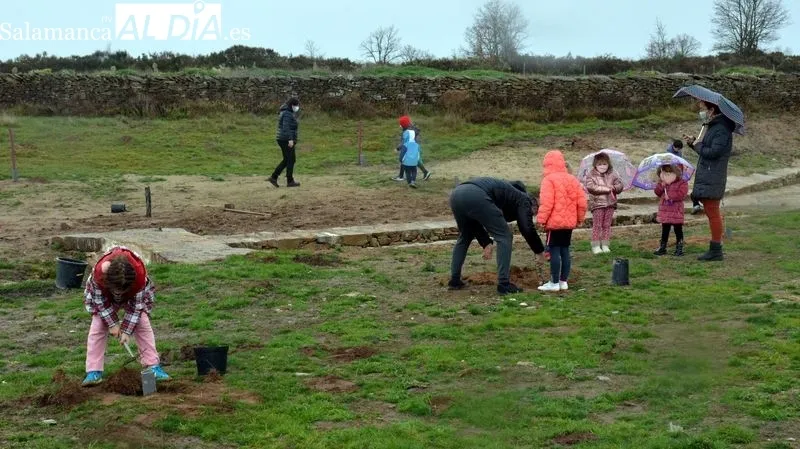 Niños y mayores participaron en la plantación de árboles en Valdeperijo