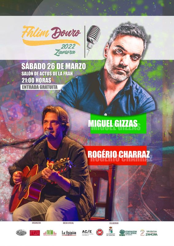 Cartel de la FHLIM anunciador del concierto de los portugueses Miguel Gizzas y Rogério Charraz