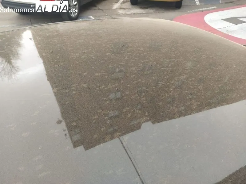 Efectos del polvo sahariano en coches aparcados en Salamanca. Foto de David Sañudo
