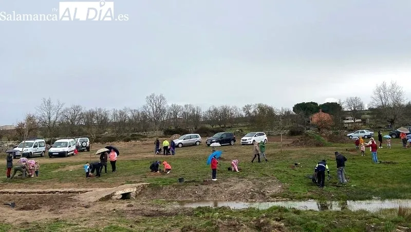 Niños y mayores participaron en la plantación de árboles en Valdeperijo
