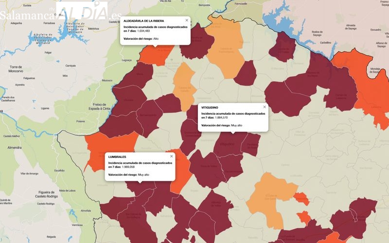 Mapa de municipios con contagios entre la población de más de 60 años /  JCyL