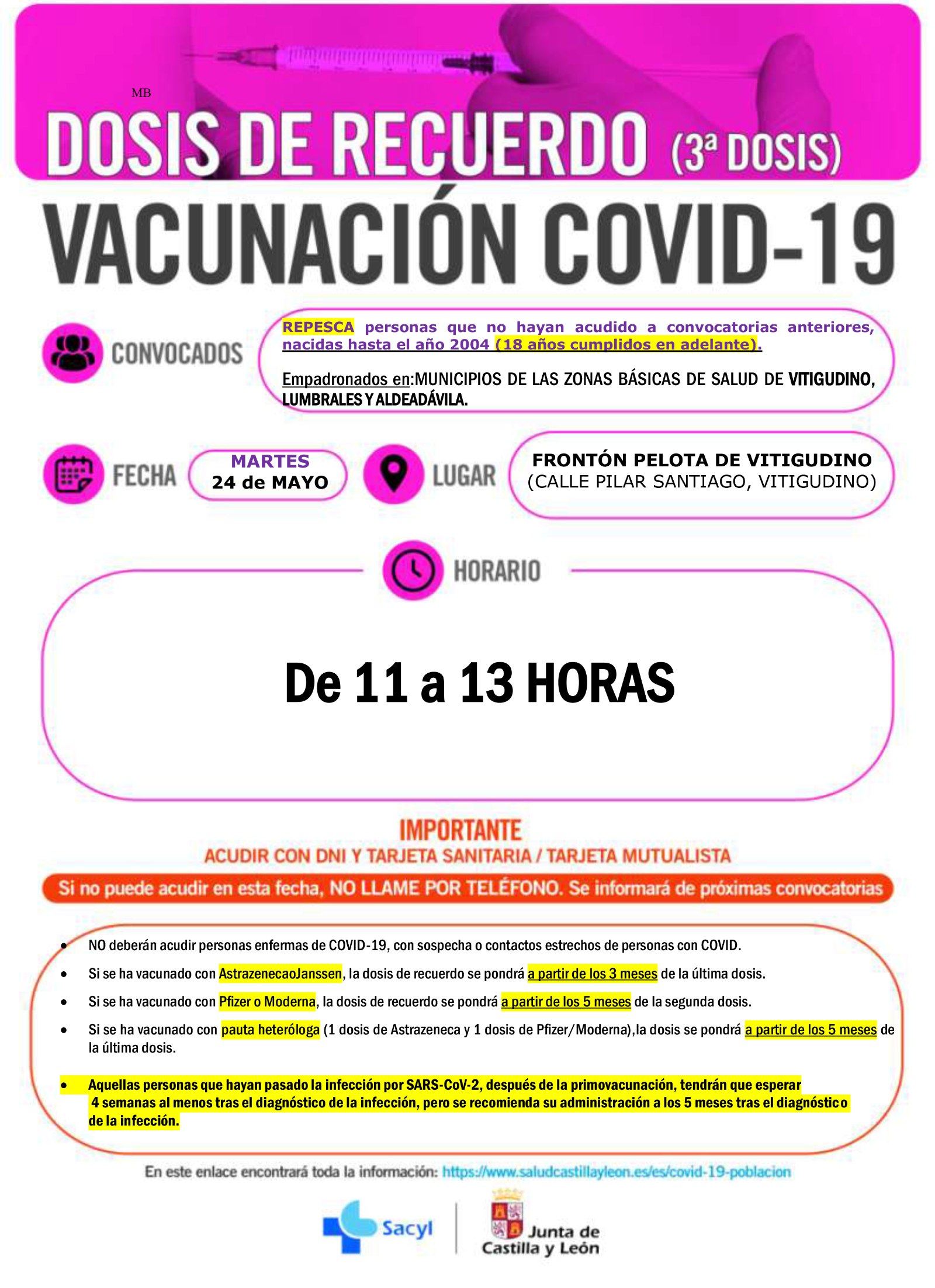 Foto 2 - Repesca de vacunación COVID en Vitigudino para mayores de 18 años y niños de 5 a 11 años 