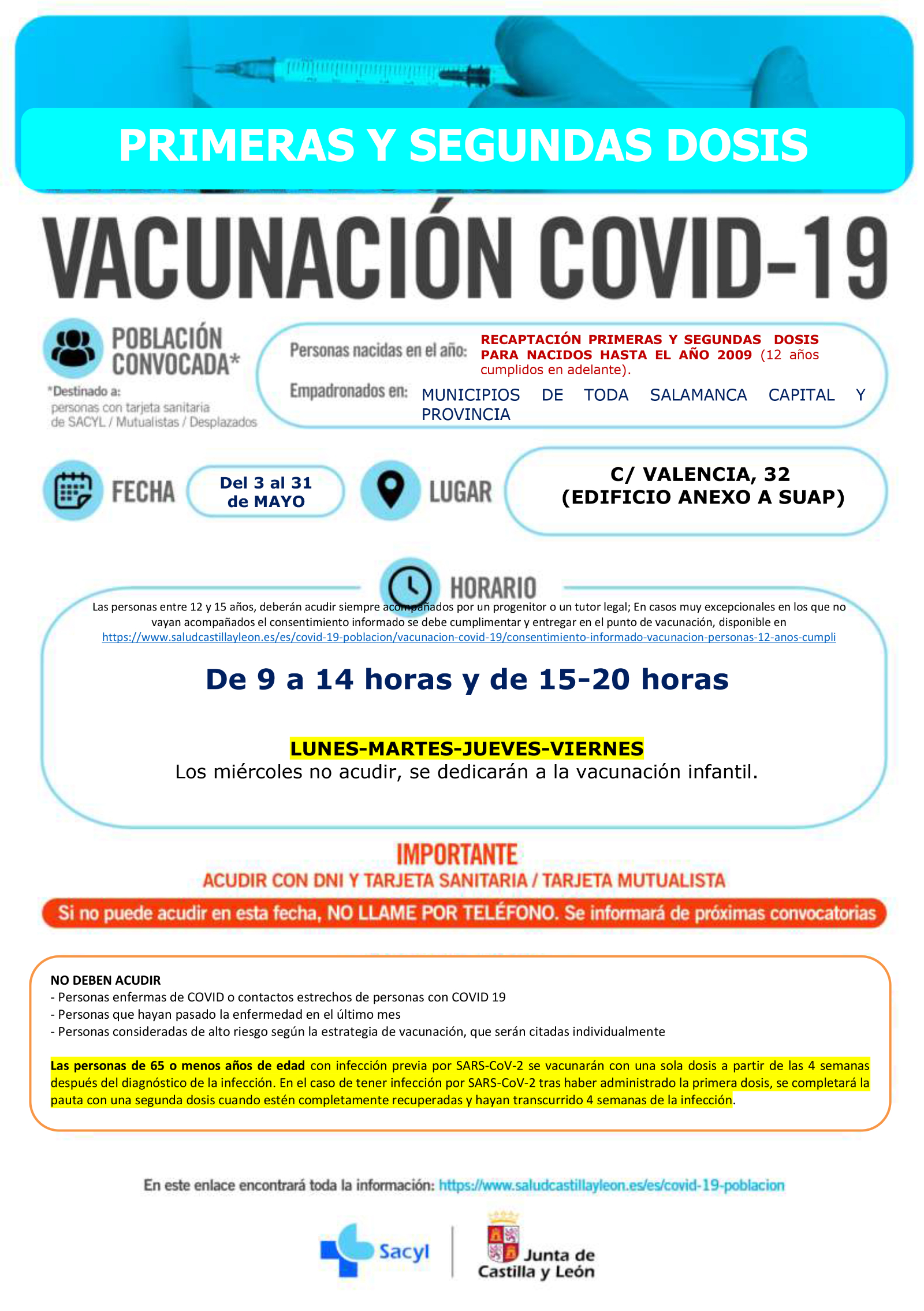 Vacunación de mayores de 12 años en Salamanca