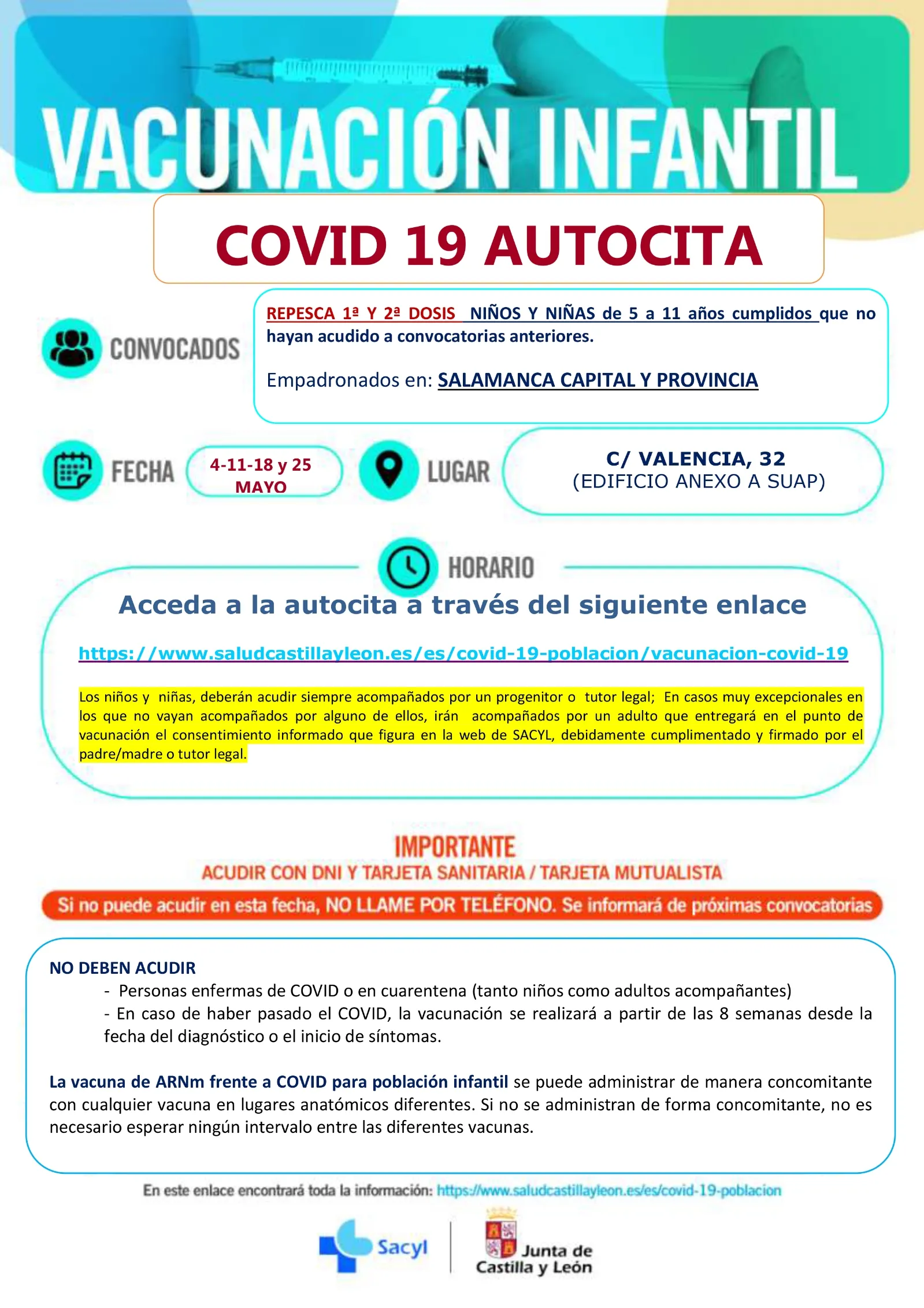 Vacunación de niños de 5 a 11 años en Salamanca