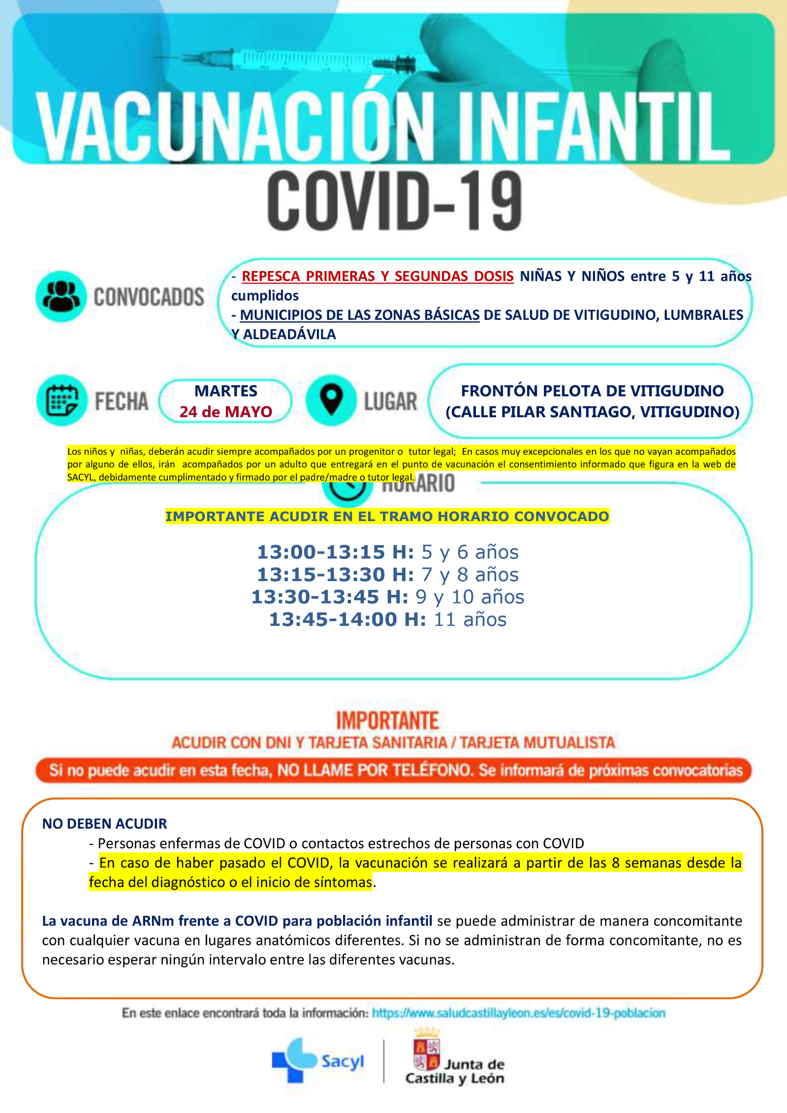 Vacunación de niños de 5 a 11 años en Vitigudino el 24 de mayo
