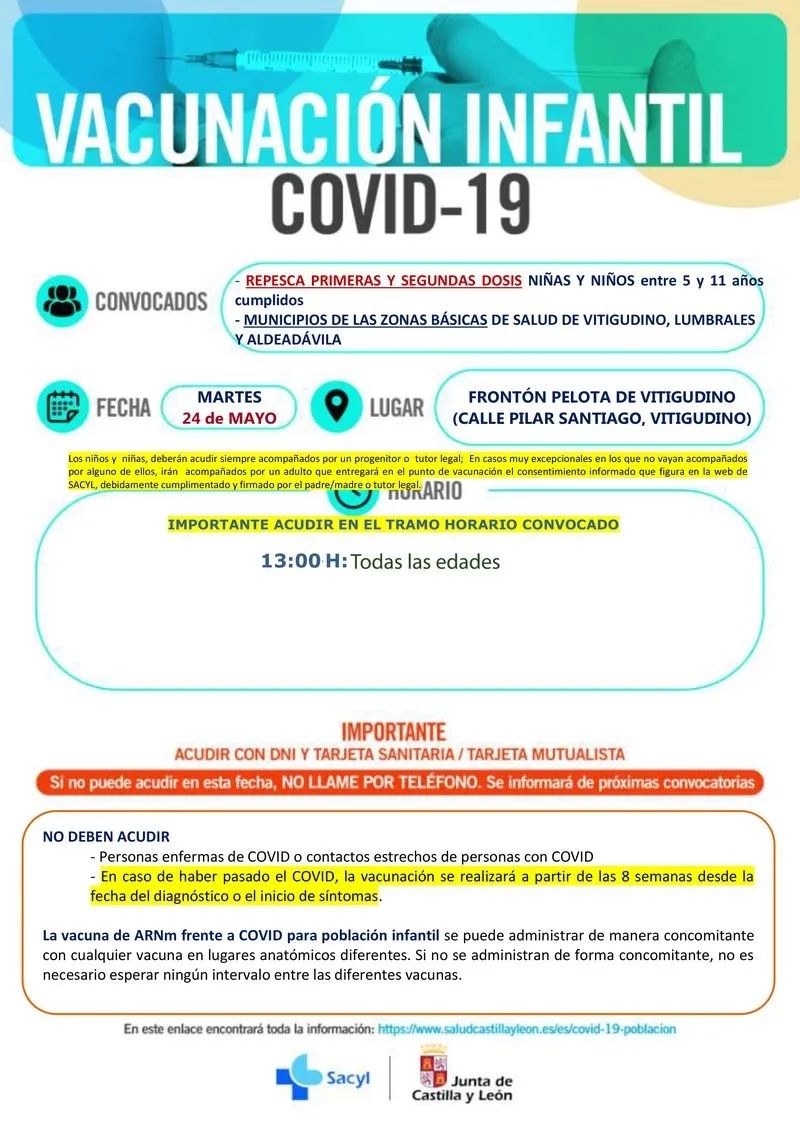 Todos los niños de entre 5 a 11 años serán vacunados a las 13.00 horas / CORRAL