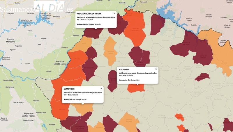 Mapa de municipios con contagios entre la poblacvión de más de 60 años / JCyL