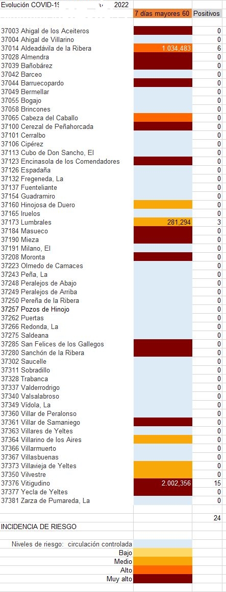 Relación de municipios con contagios entre población de más de 60 años / FUENTE: JCyL