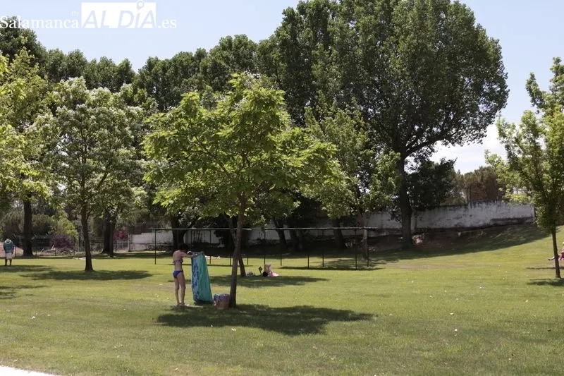 Imágenes de las piscinas municipales de Tejares esta mañana