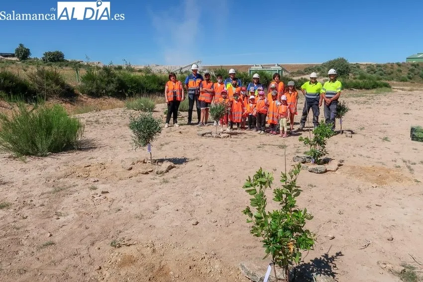 Alumnos del CEIP Pérez Villanueva de Barruecopardo plantan árboles en la mina de Saloro