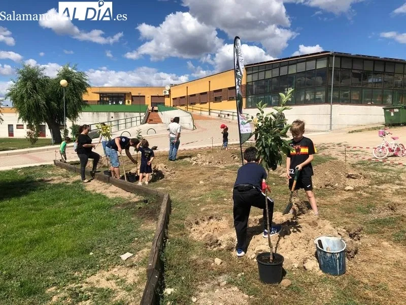 Los más pequeños vivieron con intensidad en Villarino la plantación de 33 frutales