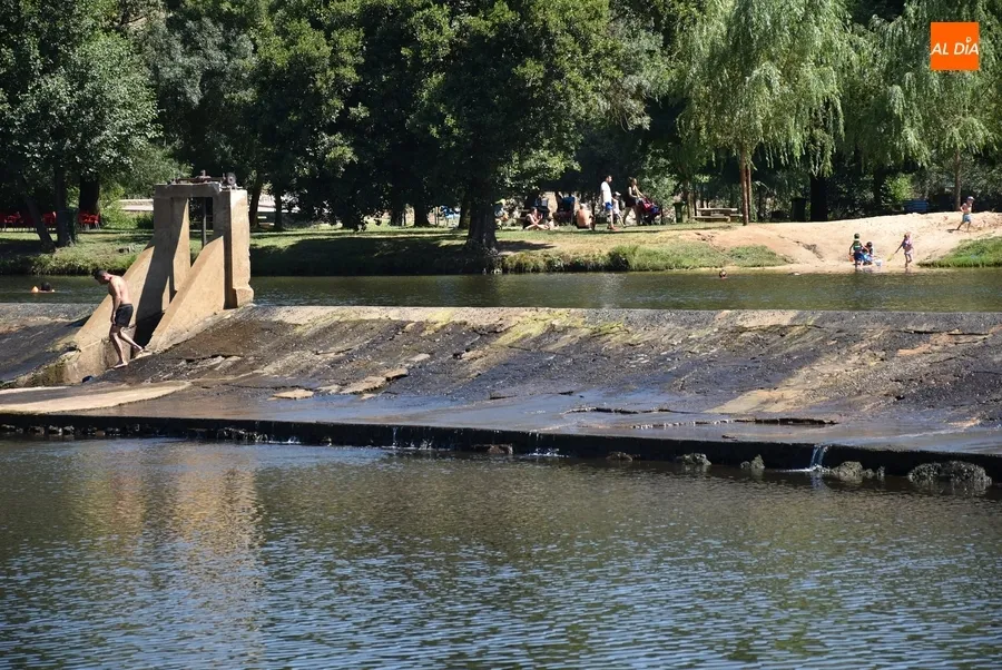 Foto 4 - La presa de La Pesquera, objeto de una limpieza para retirar el verd&iacute;n