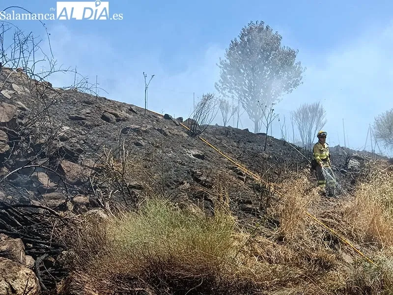 Foto 8 - Susto en la piscina de La Cerrallana, en B&eacute;jar, por un fuego que ha obligado a su desalojo temporal 