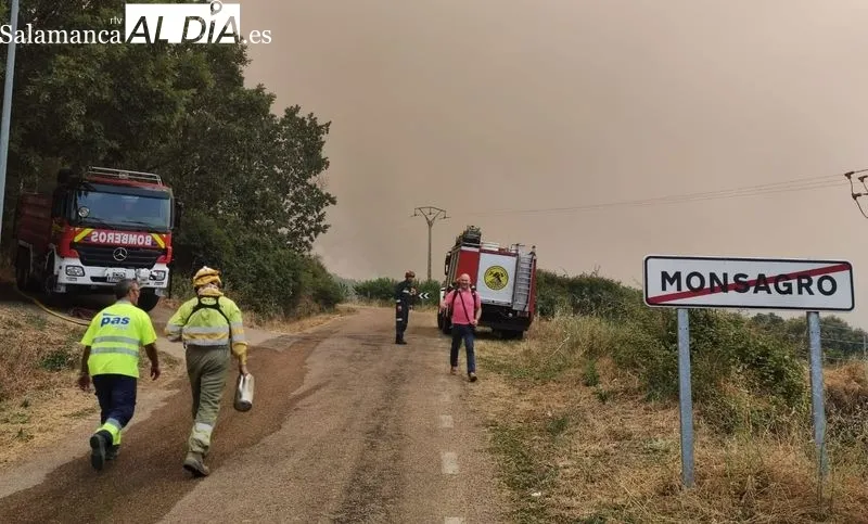 EL fuego estuvo a punto de entrar en el casco urbano de Monsagro/ Fotos: Adrián M.Pastor