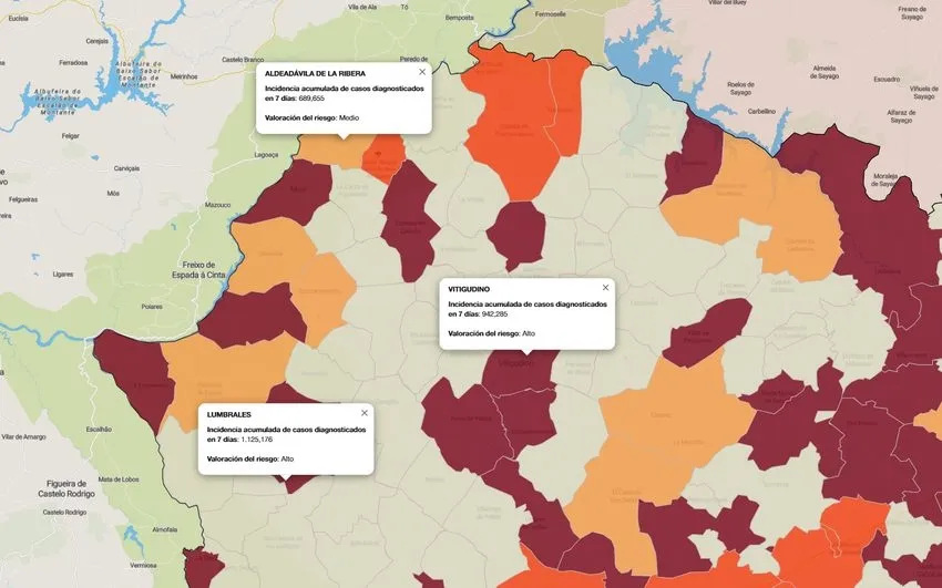 Mapa de incidencia de riesgo sobre la población de más de 60 años