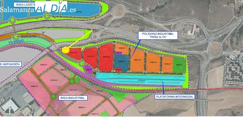  Arriba, Centro de Transportes de Mercancías; abajo, mapa de la Plataforma Logística de Salamanca