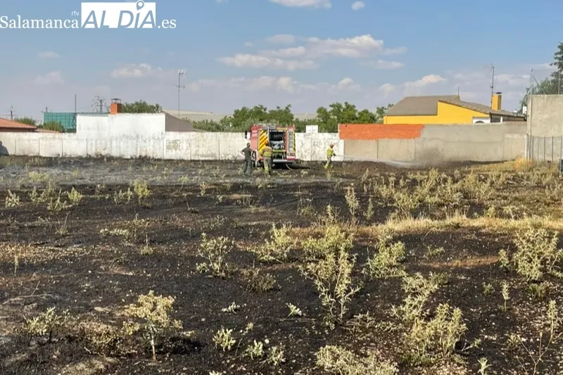 Los bomberos de Peñaranda sofocaban un incendio declarado en una parcela del polígono industrial
